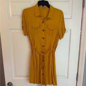 Mustard Button-Down Shirt Dress